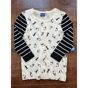 Le Tigre Womens Sweater Cardigan Penguin Print White Black Lightweight S NWT